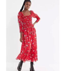Urban Outfitters Dress Womens Medium Red Floral Smocked Maxi Dress
